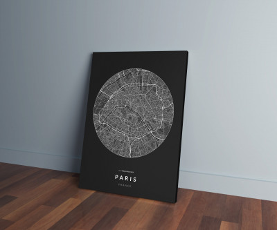 Párizs úthálózata körben vászonképen - sötét