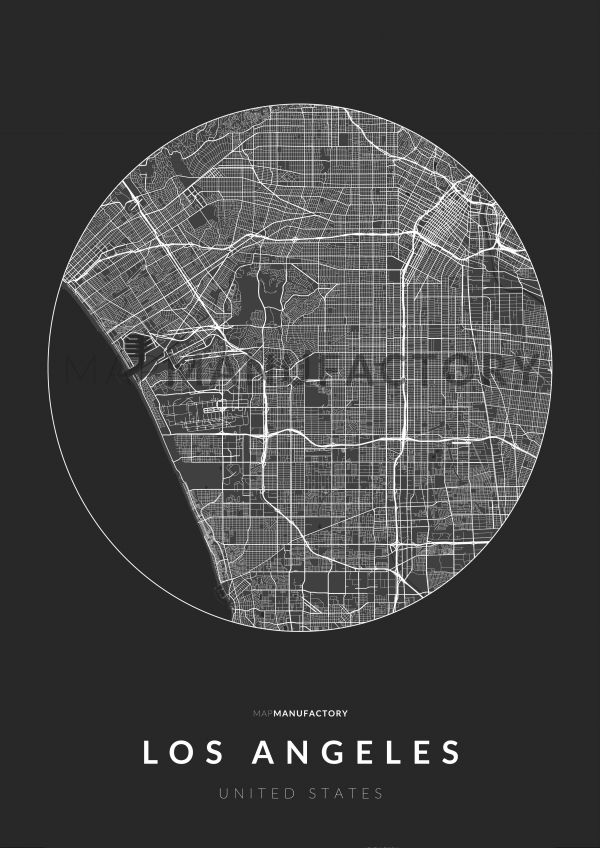 Los Angeles úthálózata körben poszteren - sötét