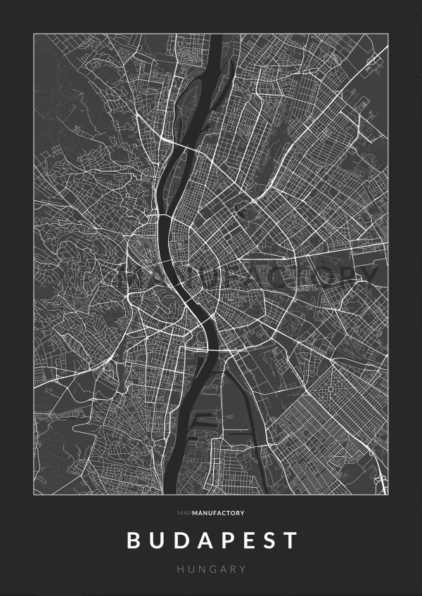 Budapest úthálózata poszteren - sötét