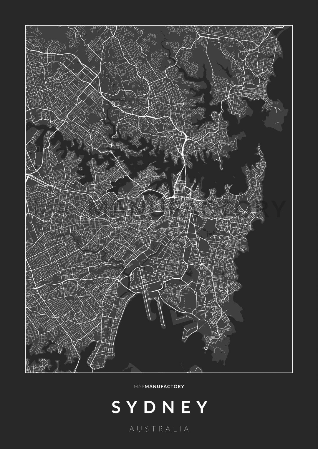 Sydney úthálózata poszteren - sötét