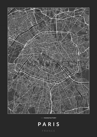 Párizs úthálózata poszteren - sötét