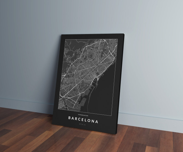 Barcelona úthálózata vászonképen - sötét
