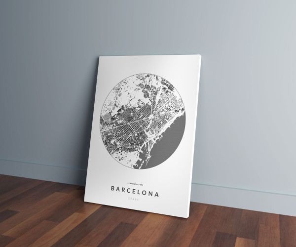 Barcelona épületei körben vászonképen - világos