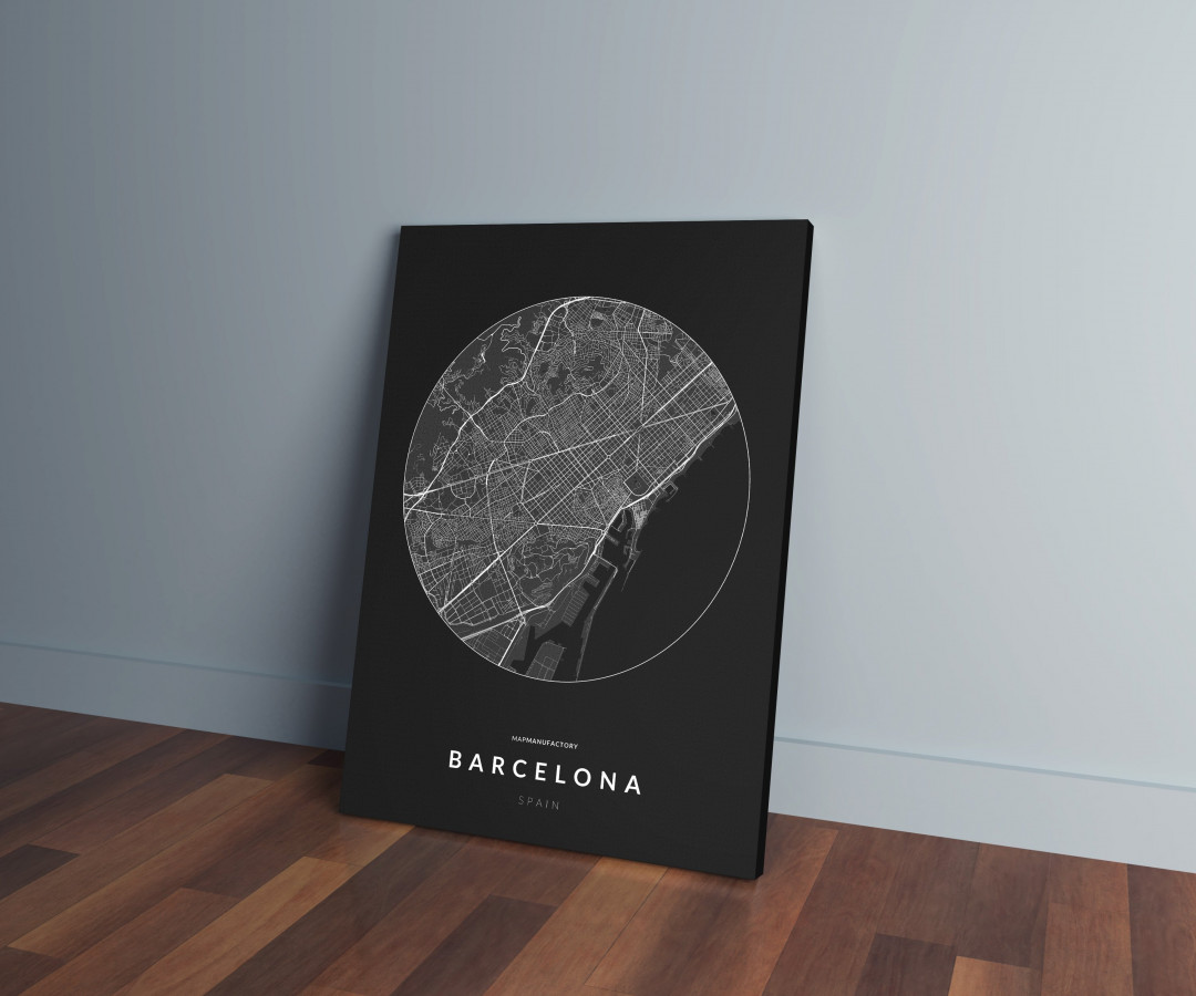 Barcelona úthálózata körben vászonképen - sötét