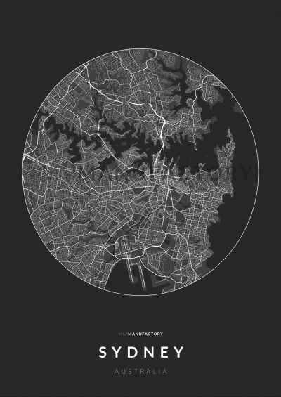 Sydney úthálózata körben poszteren - sötét