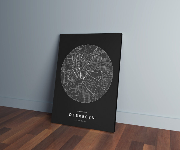 Debrecen úthálózata körben vászonképen - sötét